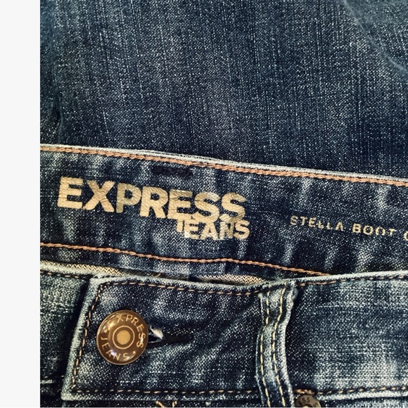 Express Jeans Womens 19 Bootcut Distressed Embroidered Juniors Size Approx 10 - Picture 6 of 8